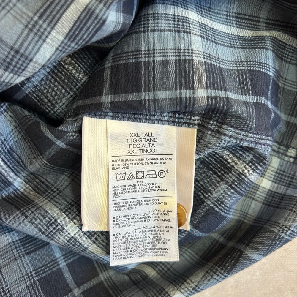 Old Navy Everyday Shirt XXL Tall Blue Plaid Regular Fit Built-In Flex Mens L/S - Picture 7 of 9